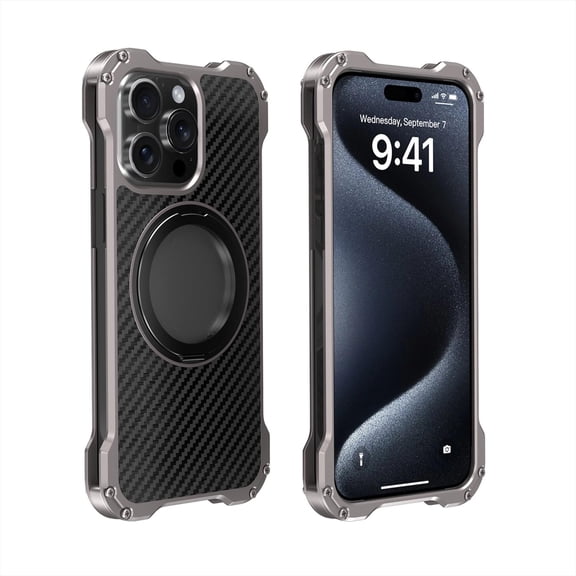 Allytechgroup Metal Frame Case for Apple iPhone 13 Pro, Carbon Fiber Back Back Cover with Kickstand [Magsafe Compatible] Military Grade Shockproof Phone Case for iPhone 13 Pro, Gray
