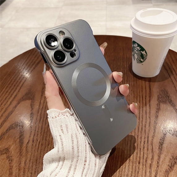 Allytechgroup Metallic Paint Frameless Magnetic Phone Case for iPhone 16 Plus, Ultra Thin Lightweight Shockproof Matte Hard PC Bezel-Less Cover, Gray