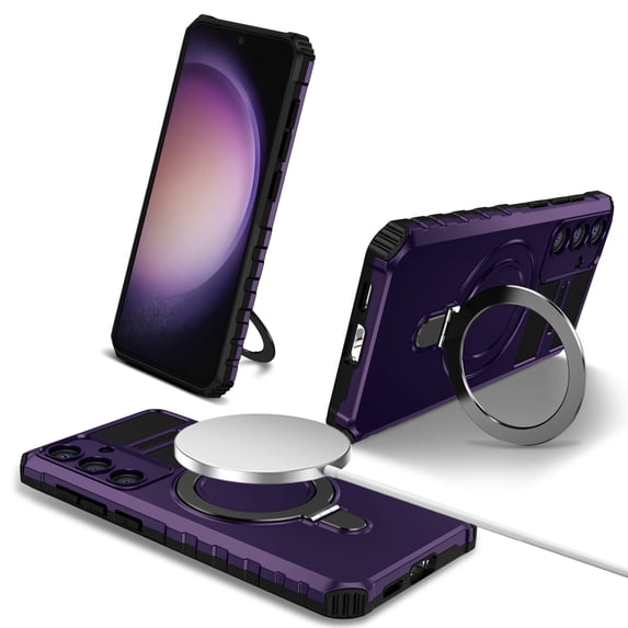 Allytechgroup Militargy Grade Shockproof Case for Samsung Galaxy S24+ Plus, Magnetic Cover Compatible with Magsafe & Car Mount Ring Kickstand Bumper Case for Women Men, Purple