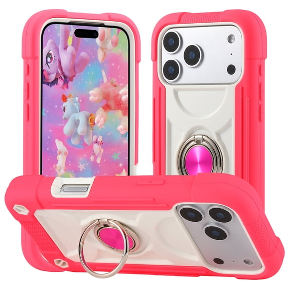 Allytechgroup Military-Grade Phone Case for Apple iPhone 17 Pro, Heavy Duty iPhone 17 Pro Cover with 360° Ring Kickstand, Shockproof TPU+PC Bumper, Raised Edges, Drop Protection, Rose