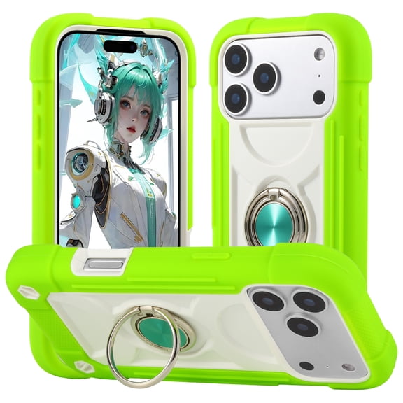 Allytechgroup Military-Grade Phone Case for Apple iPhone 17 Pro Max, Heavy Duty iPhone 17 Pro Max Cover with 360° Ring Kickstand, Shockproof TPU+PC Bumper, Raised Edges, Drop Protection, Mint