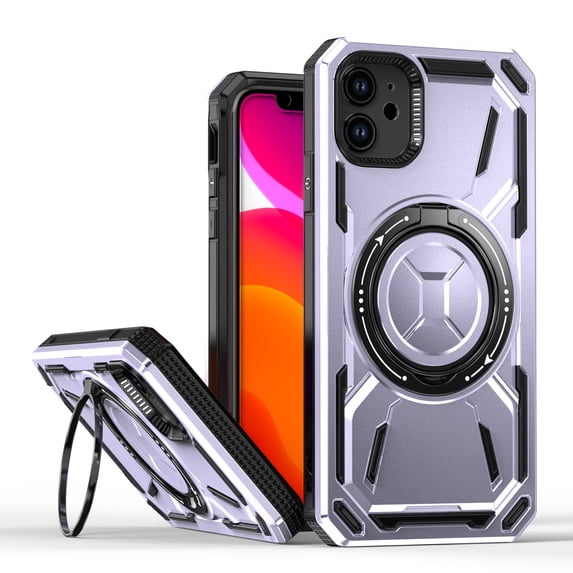 Allytechgroup Military Grade Shockproof Case for Apple iPhone 11, Compatible with Magsafe Rotating Stand Bumper Wireless Charging Magnetic Phone Case for Women Men, Purple