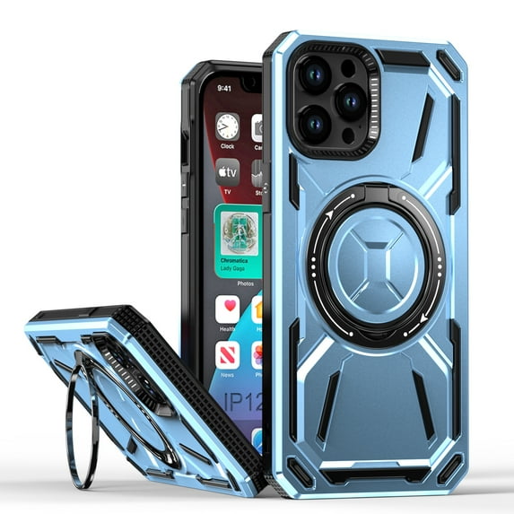 Allytechgroup Military Grade Shockproof Case for Apple iPhone 12 Pro Max, Compatible with Magsafe Rotating Stand Bumper Wireless Charging Magnetic Phone Case for Women Men, Blue