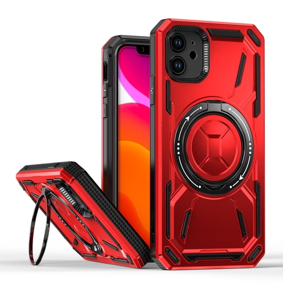 Allytechgroup Military Grade Shockproof Case for Apple iPhone 12 Pro/ iPhone 12, Compatible with Magsafe Rotating Stand Bumper Wireless Charging Magnetic Phone Case for Women Men, Red