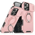 thumbnail image 1 of Allytechgroup Military Grade Shockproof Case for Apple iPhone 15, Rotating Kickstand Ring Holder Magnetic Back Cover Compatible with Car Mount with Siliding Camera Lens Protector, Pink, 1 of 10