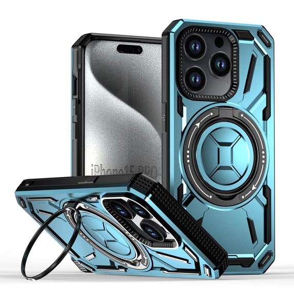 Allytechgroup Military Grade Shockproof Case for Apple iPhone 16, Compatible with Magsafe Rotating Stand Bumper Wireless Charging Magnetic Phone Case for Women Men, Blue