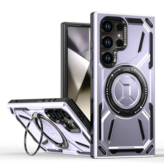 Allytechgroup Military Grade Shockproof Case for Samsung Galaxy S24 Ultra, Compatible with Magsafe Rotating Stand Bumper Wireless Charging Magnetic Phone Case for Women Men, Purple