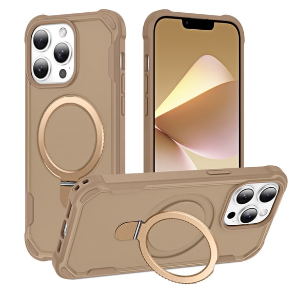 Allytechgroup Military-Grade Shockproof iPhone 12 Pro Max Case, MagSafe-Compatible Apple iPhone 12 Pro Max Cover with Magnetic Back Cover & Built-in Ring Holder Kickstand for Car Mount Case,Desertgold