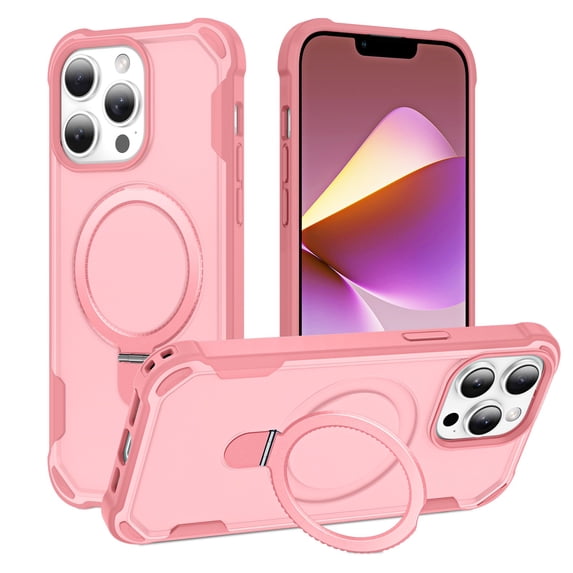 Allytechgroup Military-Grade Shockproof iPhone 12 Pro Max Case,MagSafe-Compatible Apple iPhone 12 Pro Max Cover with Magnetic Back Cover & Built-in Ring Holder Kickstand for Car Mount Phone Case,Pink
