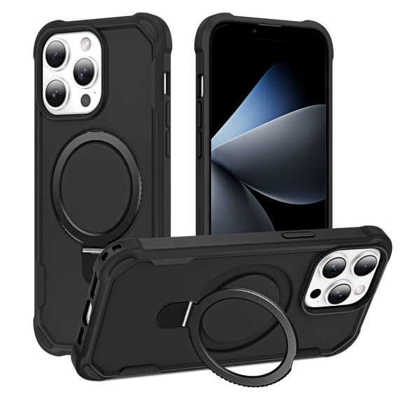 Allytechgroup Military-Grade Shockproof iPhone 12 Pro Max Case,MagSafe-Compatible Apple iPhone 12 Pro Max Cover with Magnetic Back Cover & Built-in Ring Holder Kickstand for Car Mount Phone Case,Black