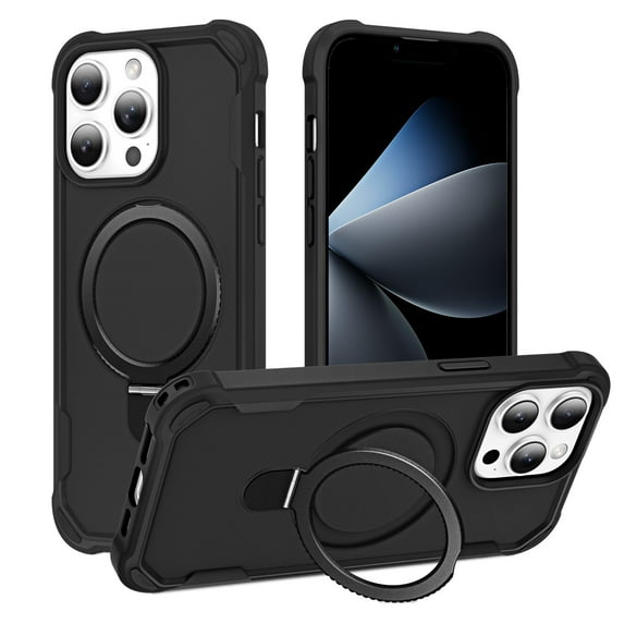 Allytechgroup Military-Grade Shockproof iPhone 13 Pro Max Case,MagSafe-Compatible Apple iPhone 13 Pro Max Cover with Magnetic Back Cover & Built-in Ring Holder Kickstand for Car Mount Phone Case,Black