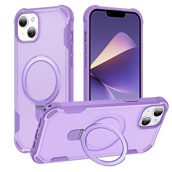 Allytechgroup Military-Grade Shockproof iPhone 14 Case, MagSafe-Compatible Apple iPhone 14 Cover with Magnetic Back Cover & Built-in Ring Holder Kickstand for Car Mount Case,Purple