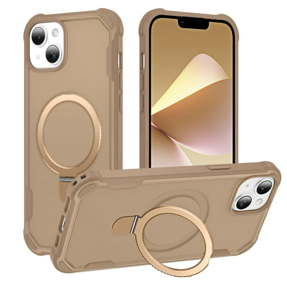 Allytechgroup Military-Grade Shockproof iPhone 14 Plus Case, MagSafe-Compatible Apple iPhone 14 Plus Cover with Magnetic Back Cover & Built-in Ring Holder Kickstand for Car Mount Case,Desertgold