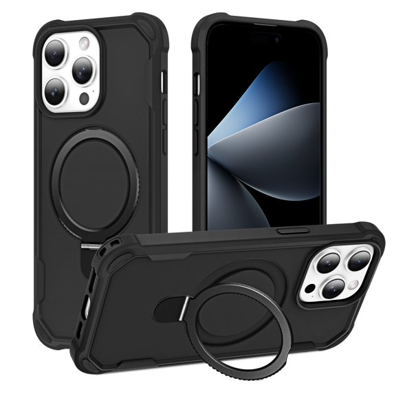 Allytechgroup Military-Grade Shockproof iPhone 14 Pro Case,MagSafe-Compatible Apple iPhone 14 Pro Cover with Magnetic Back Cover & Built-in Ring Holder Kickstand for Car Mount Phone Case,Black
