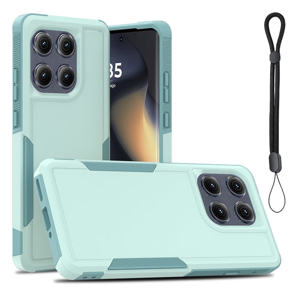Allytechgroup for Moto Edge 2025 Case with Hand Wrist, Rugged Heavy Duty Shockproof Hybrid TPU PC Bumper Protective Case Cover for Motorola Moto Edge 2025, Mint