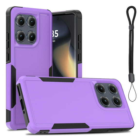 Allytechgroup for Moto Edge 2025 Case with Hand Wrist, Rugged Heavy Duty Shockproof Hybrid TPU PC Bumper Protective Case Cover for Motorola Moto Edge 2025, Purple