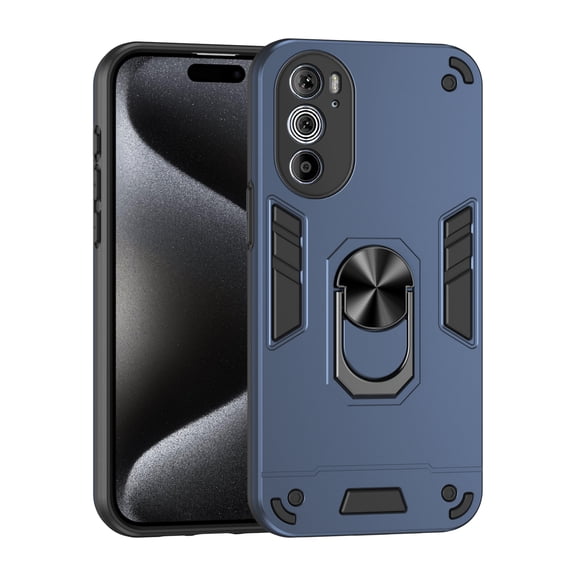 Allytechgroup Moto Edge 30 Pro Case, Rugged Hybrid Bumper Ring Holder Shockproof Compatible with Car Mount Anti-Scratch Phone Case for Motorola Moto Edge 30 Pro, Navyblue