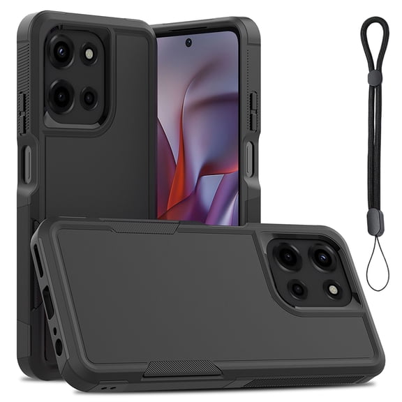 Allytechgroup for Moto G 2025 Case with Hand Wrist, Rugged Heavy Duty Shockproof Hybrid TPU PC Bumper Protective Case Cover for Motorola Moto G 5G 2025, Black