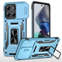 Allytechgroup for Moto G 2025 Case with Screen Protector, Sliding Camera Lens Cover Rugged PC Bumper Magnetic Cover Compatible with Car Mount Shockproof Kickstand Case for Moto G 5G 2025, Lightblue