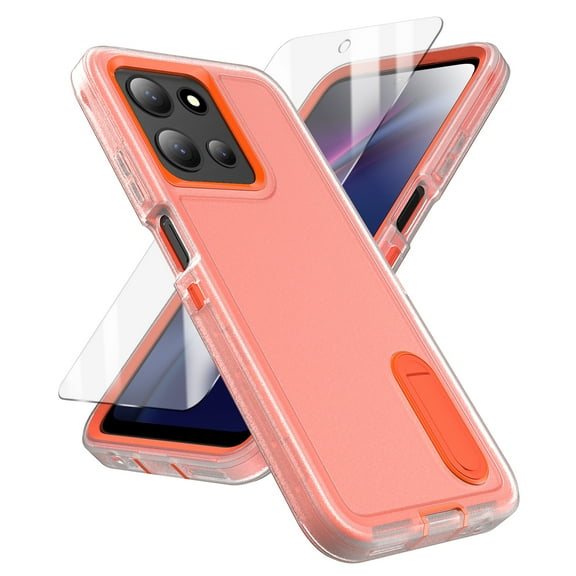 Allytechgroup Moto G 5G 2025 Case with Screen Protector, Rugged Hybrid Military Grade Shockproof Invisible Kickstand Anti-Scratch Bumper Phone Case Cover for Motorola Moto G 5G 2025,Orange+Clear