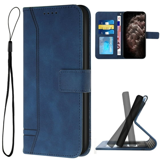 Allytechgroup for Moto G 5G 2025 Wallet Case, Premium PU Leather Folio RFID Blocking with Card Slot Wrist Strap Magnetic Closure Built-in Kickstand Protective Case for Women Men, Blue