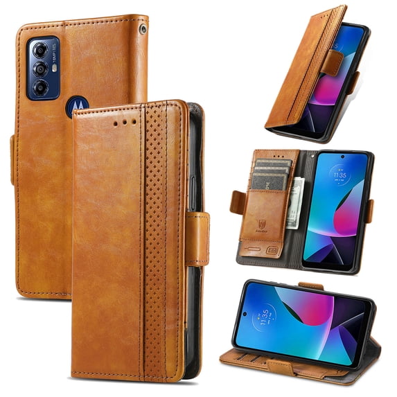 Allytechgroup Moto G Play 2021 Wallet Case, RFID Blocking Cards Holder Vintage PU Leather Folio Flip Stand Shockproof Magnetic Closure Wallet Case for Motorola Moto G Play 2021, Lightbrown