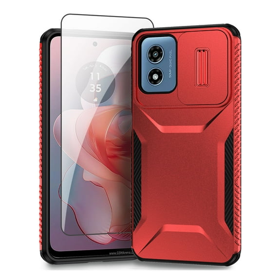 Allytechgroup Moto G Play 4G 2024 Case with Screen Protector, Sliding Lens Protector Shockproof Bumper Rugged Hybrid Back Cover Shell for Motorola Moto G Play 4G 2024, Red
