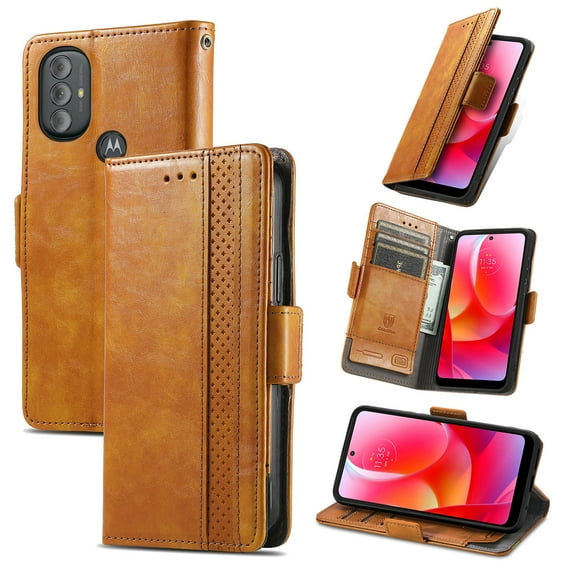 Allytechgroup Moto G Power 2020 Wallet Case, RFID Blocking Cards Holder Vintage PU Leather Folio Flip Stand Shockproof Magnetic Closure Wallet Case for Motorola Moto G Power 2020, Lightbrown