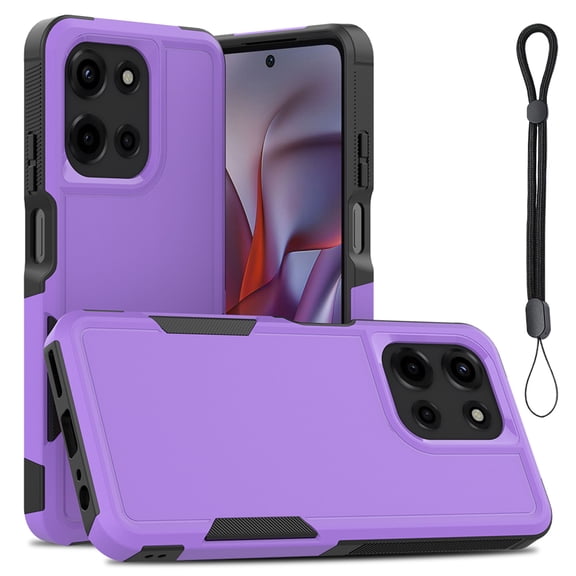Allytechgroup for Moto G Power 2025 Case with Hand Wrist, Rugged Heavy Duty Shockproof Hybrid TPU PC Bumper Protective Case Cover for Motorola Moto G Power 2025, Purple