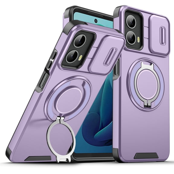 Allytechgroup for Moto G Power 5G 2024 Case, Military Grade Shockproof Bumper Rugged Rotating Stand Ring Holder Anti-Scratch Magnetic Cover Compatible with Car Mount Case, Purple