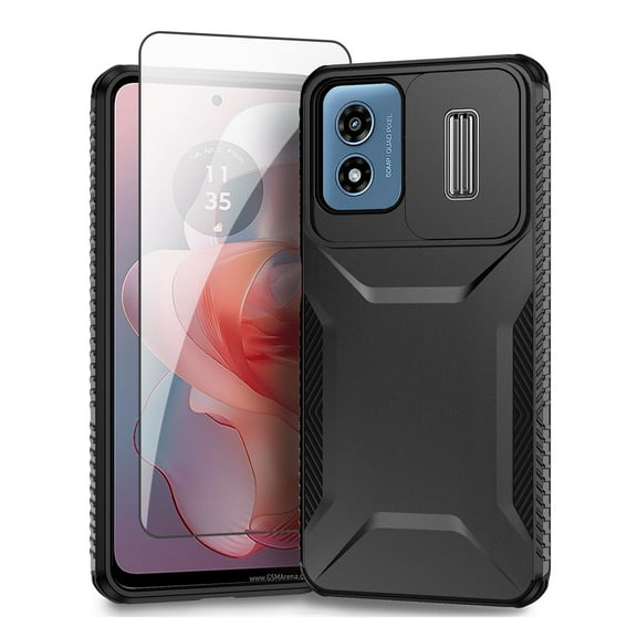 Allytechgroup Moto G Power 5G 2024 Case with Screen Protector, Sliding Lens Protector Shockproof Bumper Rugged Hybrid Back Cover Shell for Motorola Moto G Power 5G 2024, Black