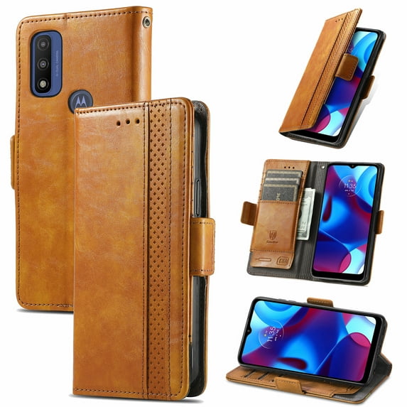 Allytechgroup Moto G Pure Wallet Case, RFID Blocking Cards Holder Vintage PU Leather Folio Flip Stand Shockproof Magnetic Closure Wallet Case for Motorola Moto G Pure, Lightbrown