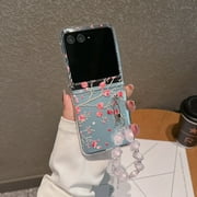 Allytechgroup Moto Razr 2024 Case with Hand Strap, Slim Flexible TPU Clear Back Cover with Stylish Flower Pattern Scratch-Proof Drop Protection Phone Case for Motorola Razr 2024