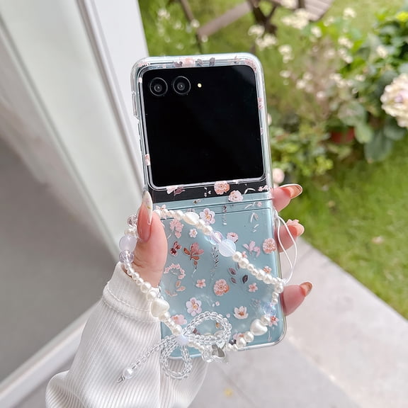 Allytechgroup Moto Razr+ 2025 Case with Hand Strap, Slim Flexible TPU Clear Back Cover with Stylish Flower Pattern Scratch-Proof Drop Protection Phone Case for Motorola Razr+ Plus 2025