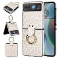 thumbnail image 1 of Allytechgroup Moto Razr 40 Case with Ring Holder Stand, Premium PU Leather Stylish Shockproof Anti-Scratch Portable Phone Case Cover for Motorola Moto Razr 40, White Leopard, 1 of 7