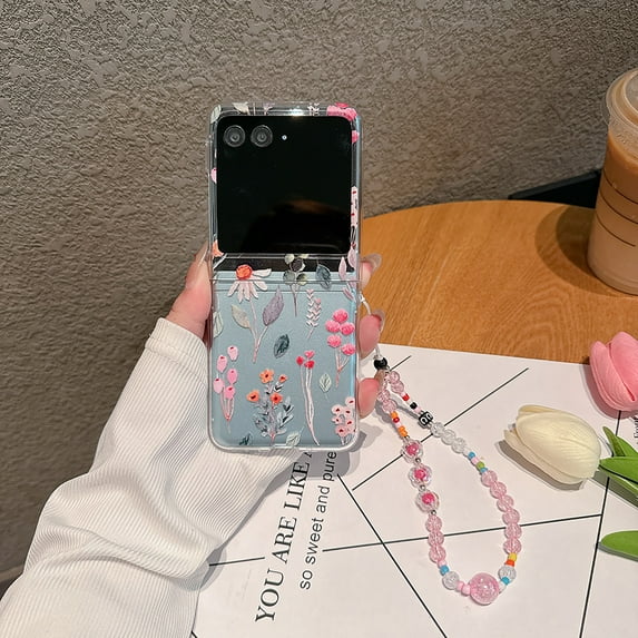 Allytechgroup Moto Razr 40 Ultra Case with Hand Strap, Slim Flexible TPU Clear Back Cover with Stylish Flower Pattern Scratch-Proof Drop Protection Phone Case for Motorola Razr 40 Ultra