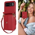 thumbnail image 1 of Allytechgroup Moto Razr 40 Wallet Case, Stylish Practical Protective Premium PU Leather Cards Slots Hand Wrist Crossbody Strap Phone Case for Motorola Moto Razr 40, Red, 1 of 6