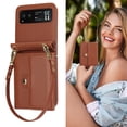 thumbnail image 1 of Allytechgroup Moto Razr 40 Wallet Case, Stylish Practical Protective Premium PU Leather Cards Slots Hand Wrist Crossbody Strap Phone Case for Motorola Moto Razr 40, Brown, 1 of 6