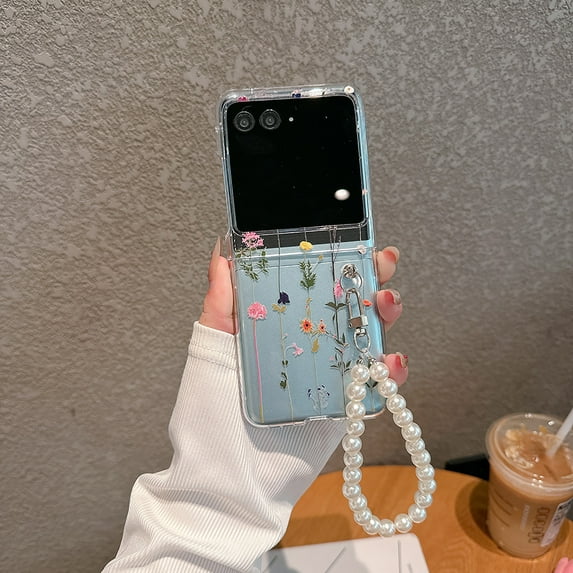 Allytechgroup Moto Razr+ Plus 2024 Case with Hand Strap, Slim Flexible TPU Clear Back Cover with Stylish Flower Pattern Scratch-Proof Drop Protection Phone Case for Motorola Razr+ 2024