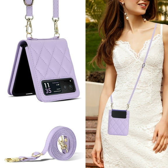 Allytechgroup Moto Razr Ultra 2025 Wallet Case with Cards Holder, with Shoulder Strap Premium PU Leather Protective Shockproof Hand Wrist Phone Case Cover for Motorola Moto Razr Ultra 2025, Purple