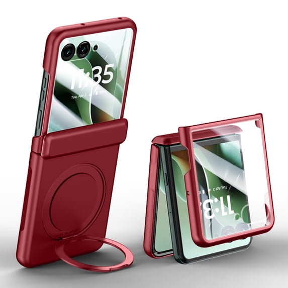 Allytechgroup Motooral Razr Ultra 2025 Case with Tempered Glass Screen Protector, Rotating Ring Kickstand Magnetic Cover Compatible with Mag-safe Slim Rugged Phone Case for Razr Ultra 2025, Red