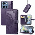 thumbnail image 1 of Allytechgroup for Motorola Edge (2025) Wallet Case, PU Leather with Embossed Pattern, Magnetic Clasp Kickstand Card Cash Slots Shockproof Slim Flip Case with Hand Strap for Women Men, Purple, 1 of 4