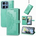 thumbnail image 1 of Allytechgroup for Motorola Edge (2025) Wallet Case, PU Leather with Embossed Pattern, Magnetic Clasp Kickstand Card Cash Slots Shockproof Slim Flip Case with Hand Strap for Women Men, Green, 1 of 4