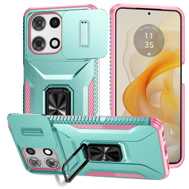 Allytechgroup for Motorola Moto G 2025 Case, Sliding Camera Lens Cover Military Grade Protection Stand Bracket Bumper Rugged TPU PC Phone Case for Motorola Moto G (2025), Green