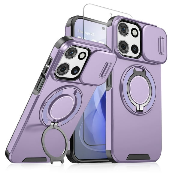 Allytechgroup for Motorola Moto G 5G 2025 Case with Screen Protector, Military Grade Shockproof Sliding Camera Lens Protector Ring Bracket Stand Phone Case Cover for Motorola Moto G 5G 2025,Purple