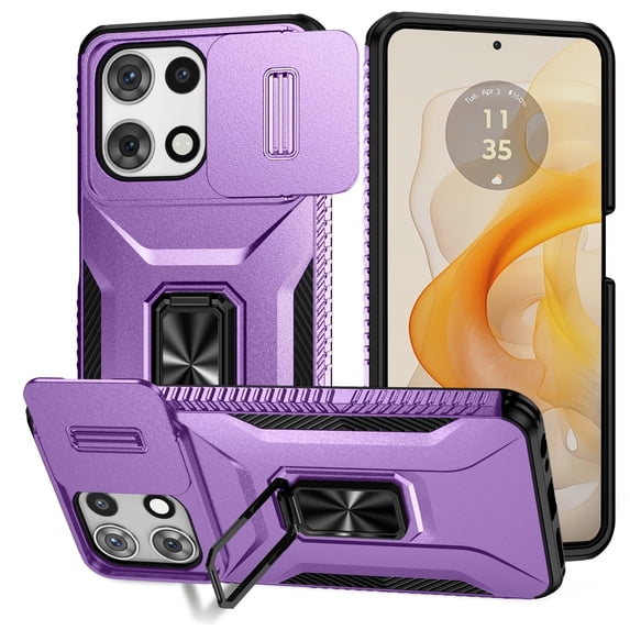 Allytechgroup for Motorola Moto G Stylus 5G 2025 Case, Sliding Camera Lens Cover Military Grade Protection Stand Bracket Bumper Rugged TPU PC Phone Case for Motorola G Stylus 5G (2025), Purple