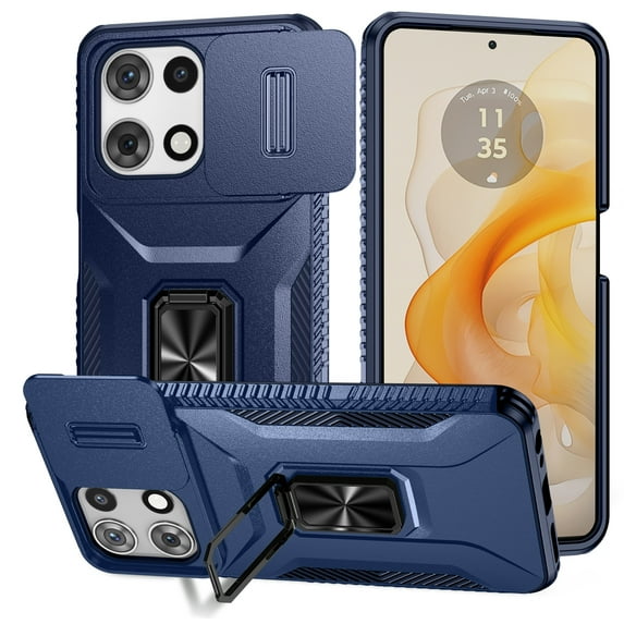 Allytechgroup for Motorola Moto G Stylus 5G 2025 Case, Sliding Camera Lens Cover Military Grade Protection Stand Bracket Bumper Rugged TPU PC Phone Case for Motorola G Stylus 5G (2025), Blue