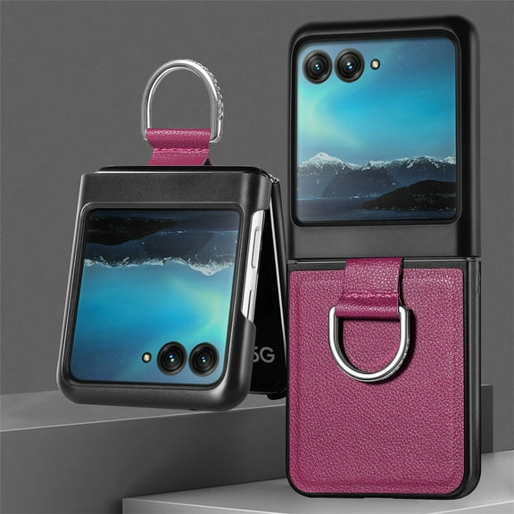 Allytechgroup Motorola Razr+ 2024 Case with Ring Holder, Slim Fit Shell Vintage PU Leather Back Cover Anti-Scratch Shock Resistant Phone Case for Motorola Razr+ 2024 - Purple