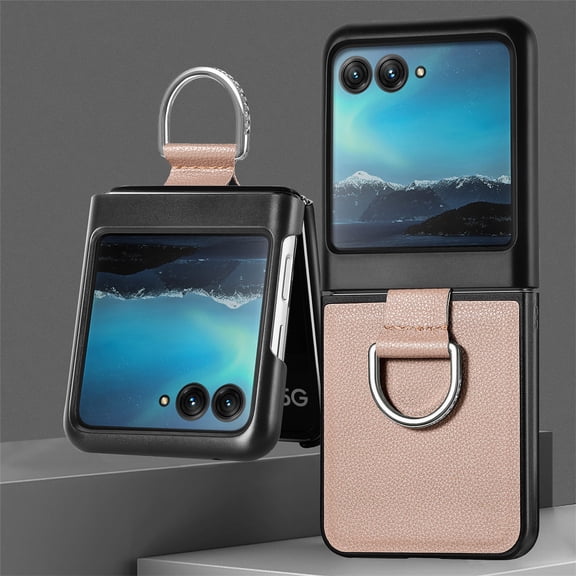 Allytechgroup Motorola Razr 2025 Case with Ring Holder, Slim Fit Shell Vintage PU Leather Back Cover Anti-Scratch Shock Resistant Phone Case for Motorola Razr 60/Razr 2025 - Khaki