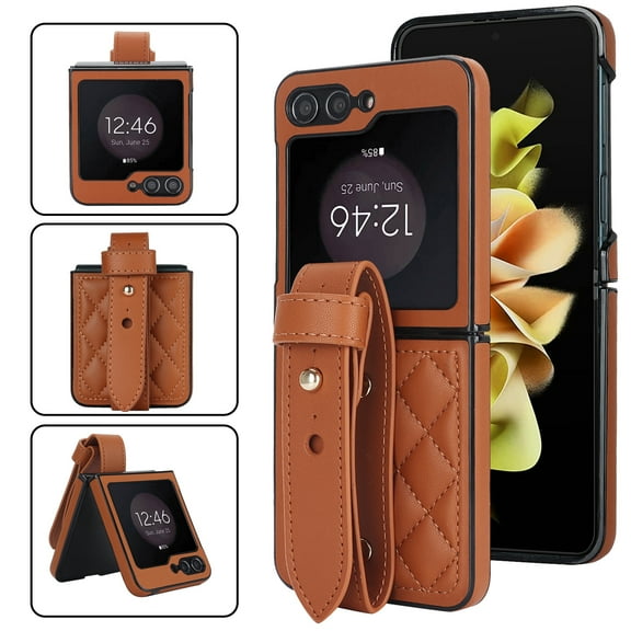 Allytechgroup for Motorola Razr 2025 Case with Strap, Premium PU Leather Slim Fit Anti-Scratch Stylish Design Shockproof Protective Phone Case Cover for Motorola Razr 2025, Brown